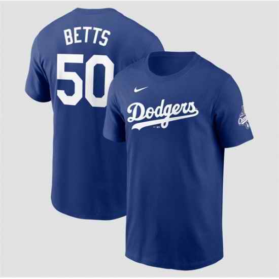 Men Los Angeles Dodgers 50 Mookie Betts Royal 2025 World Series Champions Name 26 Number T Shirt
